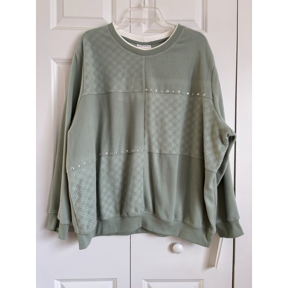 ALFRED DUNNER PLUS SIZE 3X GREEN SWEATER PULLOVER CREW NECK FLEECE LONG SLEEVE